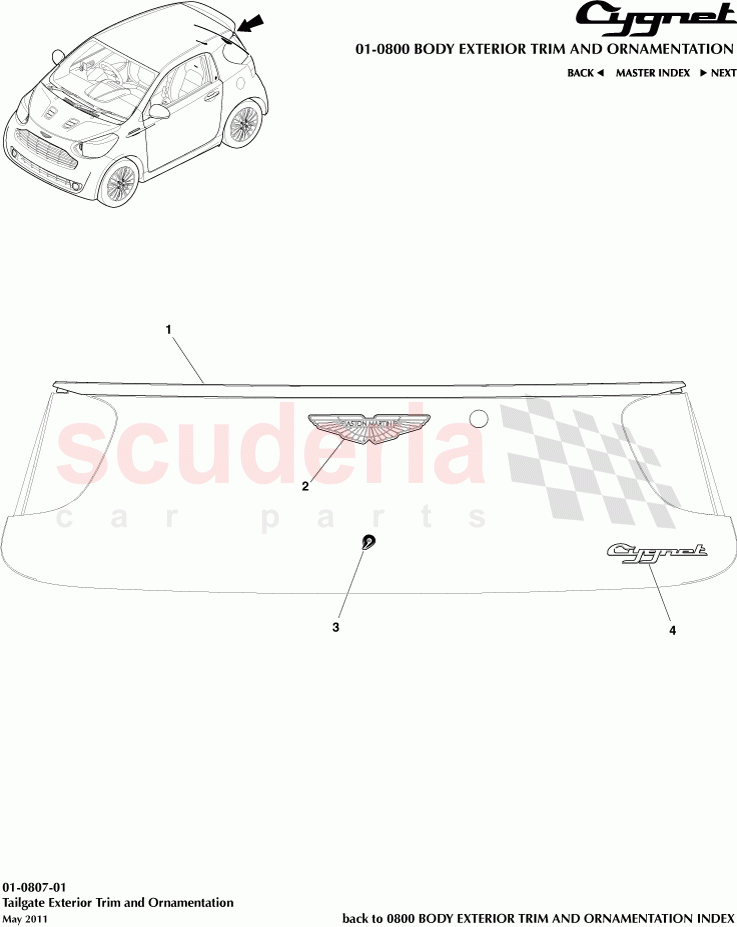 Tailgate Exterior Trim and Ornamentation of Aston Martin Aston Martin Cygnet