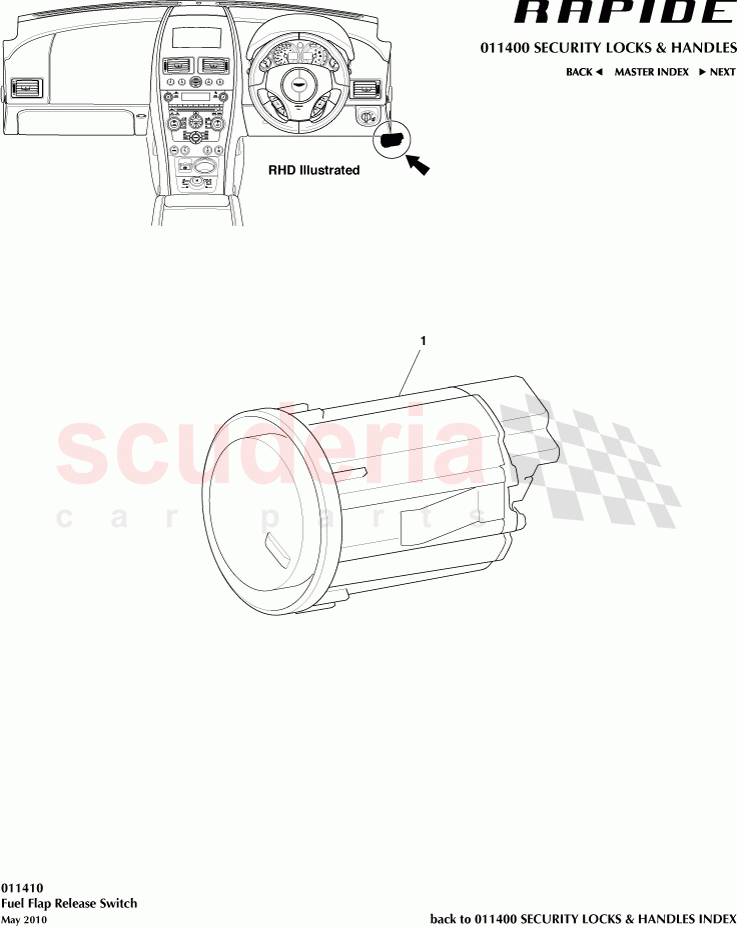 Fuel Flap Release Switch of Aston Martin Aston Martin Rapide