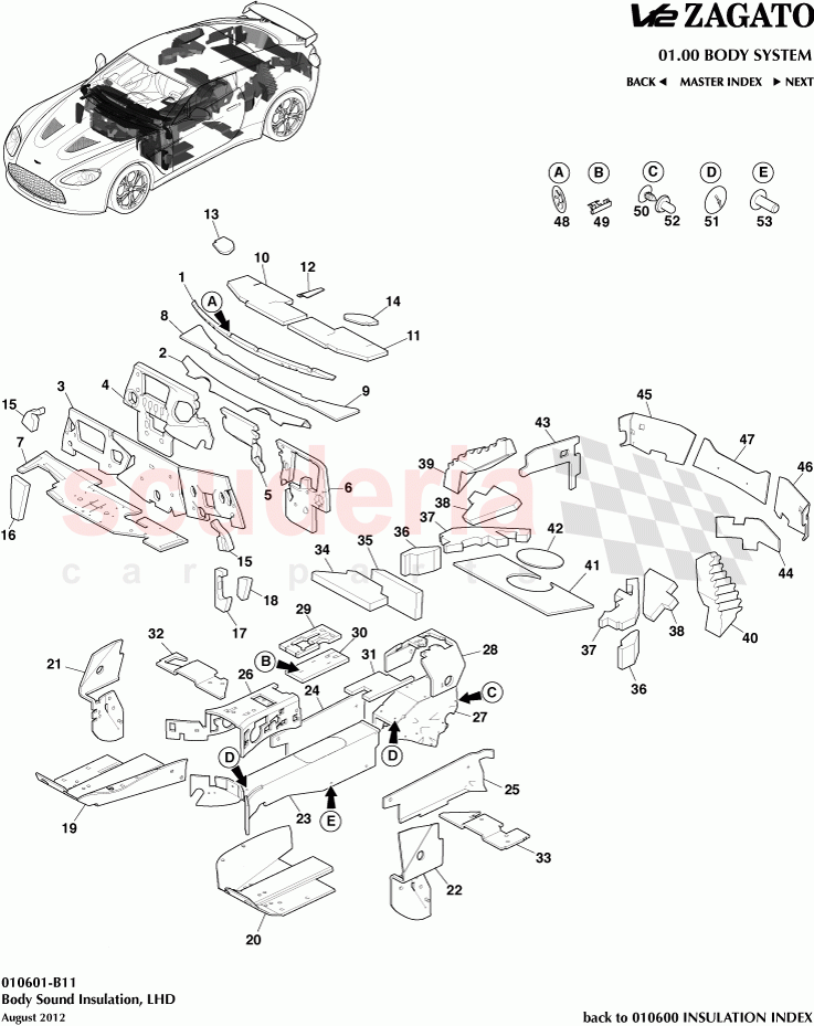 Body Sound Insulation, LHD of Aston Martin Aston Martin V12 Zagato