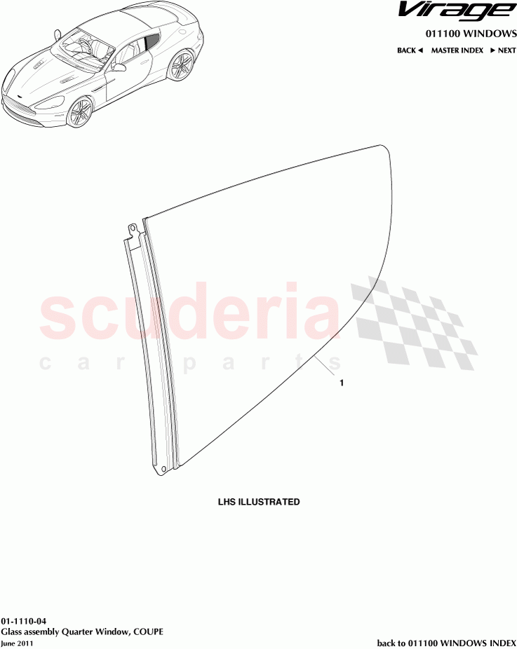 Glass assembly Quarter Window (Coupe) of Aston Martin Aston Martin Virage