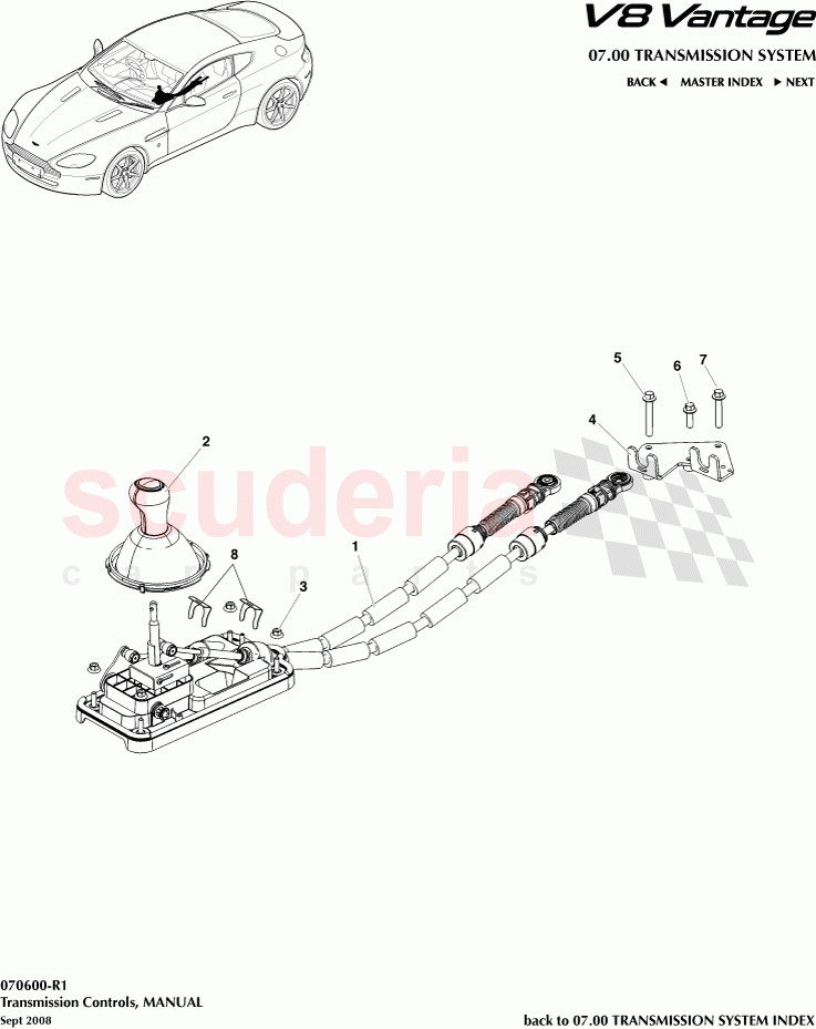 Transmission Controls, MANUAL of Aston Martin Aston Martin V8 Vantage