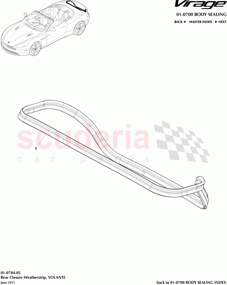 Rear Closure Weatherstrip (Volante) of Aston Martin Aston Martin Virage