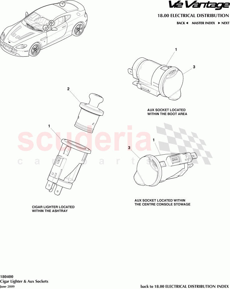 Cigar Lighter and Aux Sockets of Aston Martin Aston Martin V12 Vantage