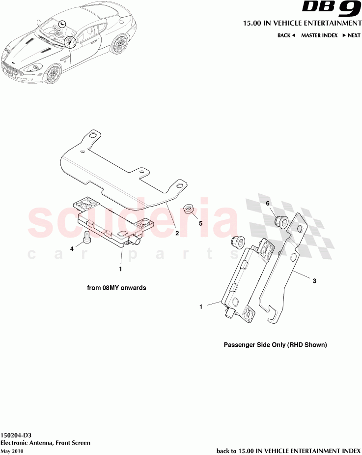 Electronic Antenna, Front Screen of Aston Martin Aston Martin DB9 (2004-2012)