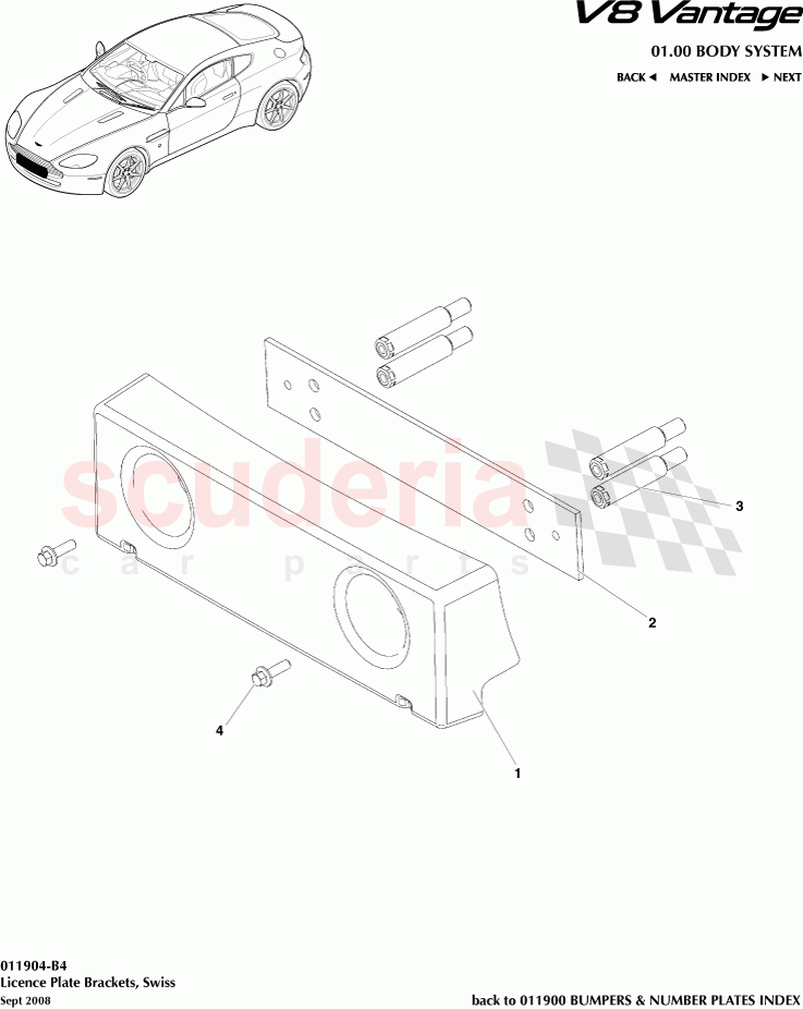 License Plate Brackets, Swiss of Aston Martin Aston Martin V8 Vantage