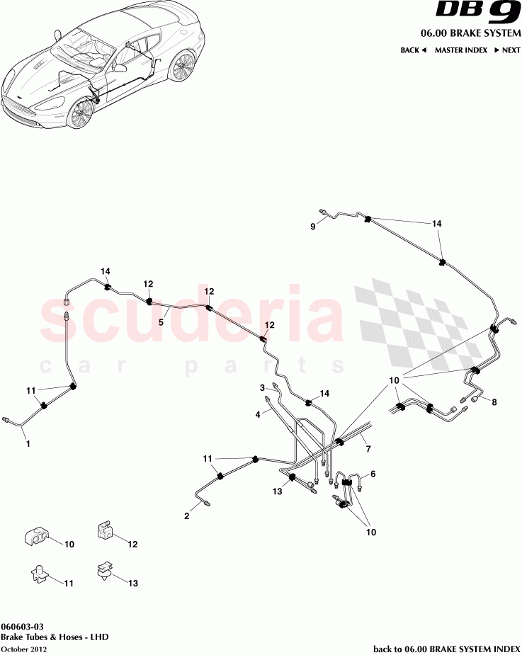 Brake Tubes & Hoses - LHD of Aston Martin Aston Martin DB9 (2013-2016)