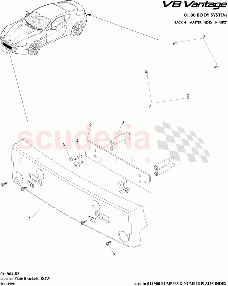 License Plate Brackets, ROW of Aston Martin Aston Martin V8 Vantage