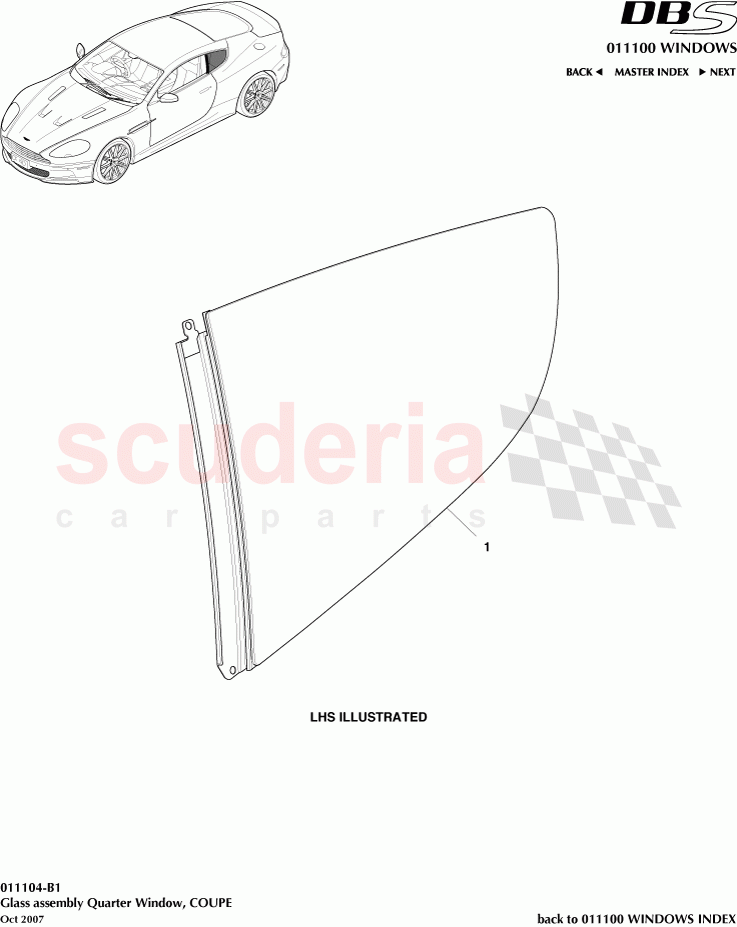 Glass assembly Quarter Window (Coupe) of Aston Martin Aston Martin DBS V12