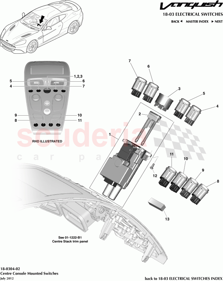 Centre Console Mounted Switches of Aston Martin Aston Martin Vanquish (2012+)