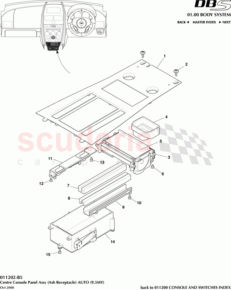 Centre Console Panel Assembly (Ash Receptacle) (Auto) (9.5MY) of Aston Martin Aston Martin DBS V12