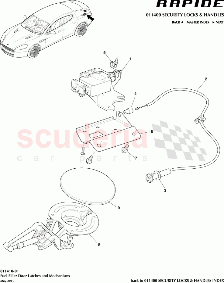 Fuel Filler Door Latches and Mechanisms of Aston Martin Aston Martin Rapide