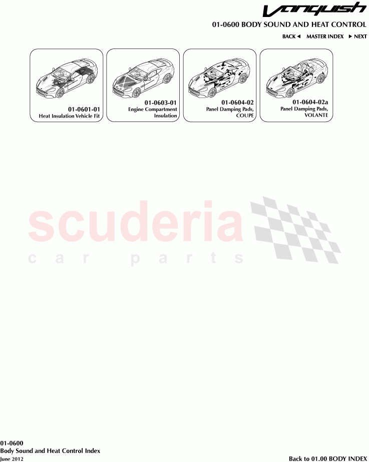 Body Sound and Heat Control Index of Aston Martin Aston Martin Vanquish (2012+)