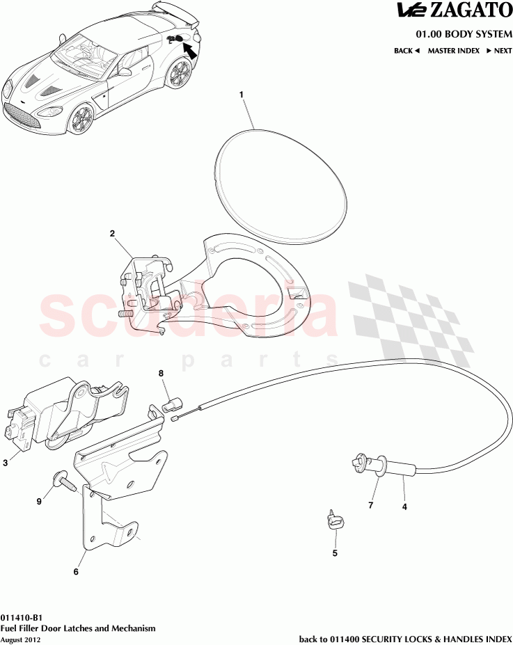 Fuel Filler Door Latches and Mechanism of Aston Martin Aston Martin V12 Zagato