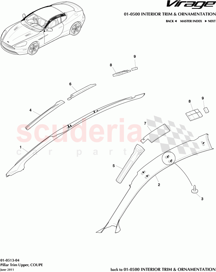 Pillar Trim Upper (Coupe) of Aston Martin Aston Martin Virage