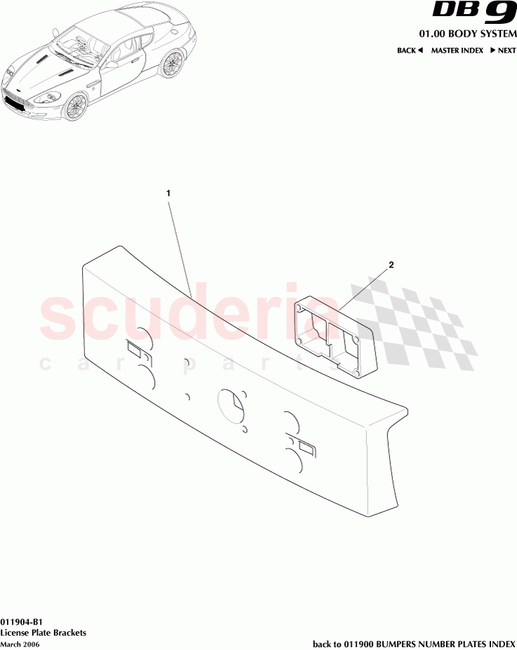 License Plate Brackets of Aston Martin Aston Martin DB9 (2004-2012)