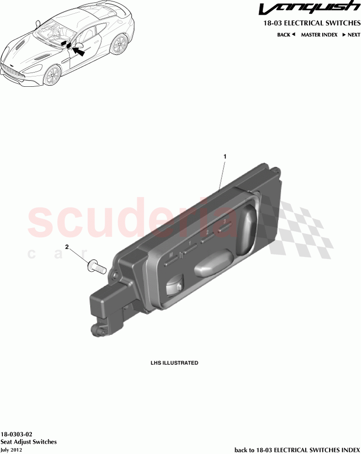 Seat Adjust Switches of Aston Martin Aston Martin Vanquish (2012+)