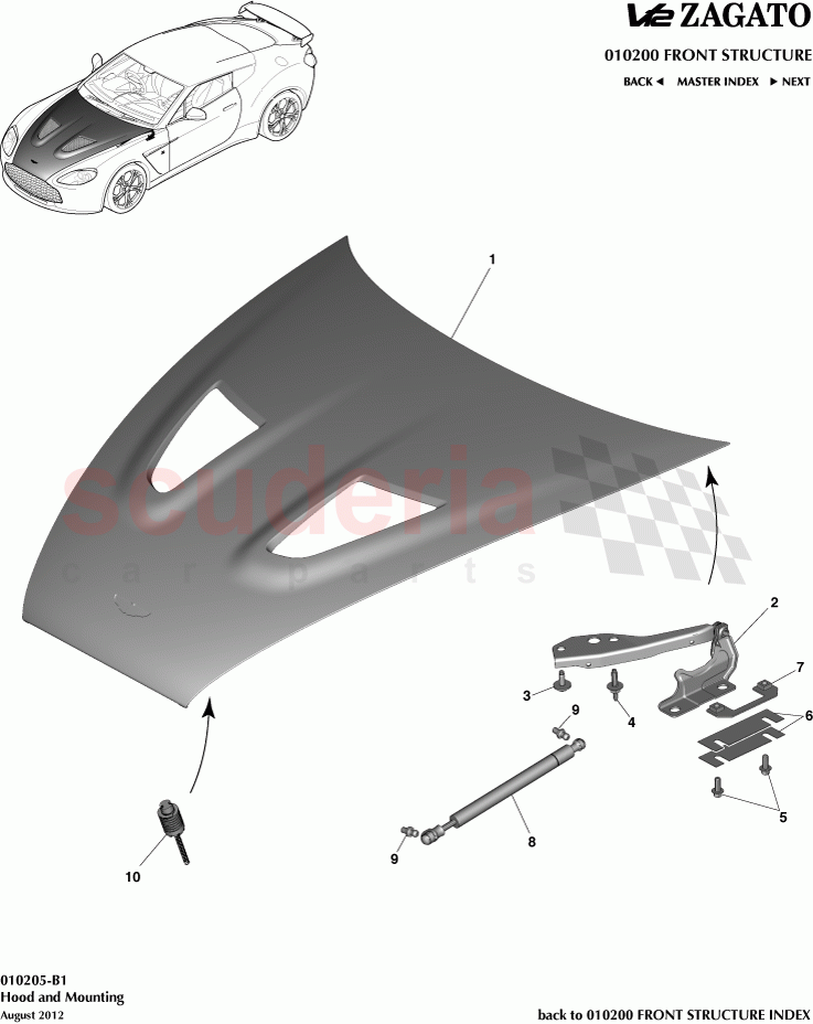 Hood and Mounting of Aston Martin Aston Martin V12 Zagato