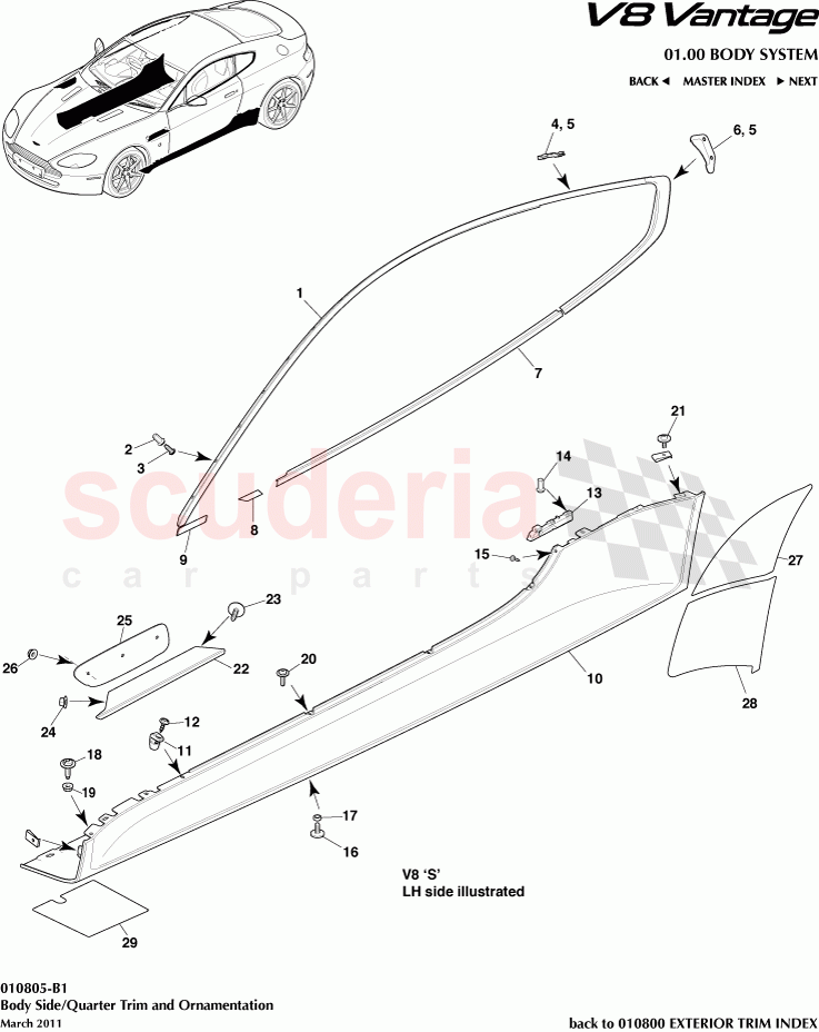 Body Side Quarter Trim and Ornamentation of Aston Martin Aston Martin V8 Vantage
