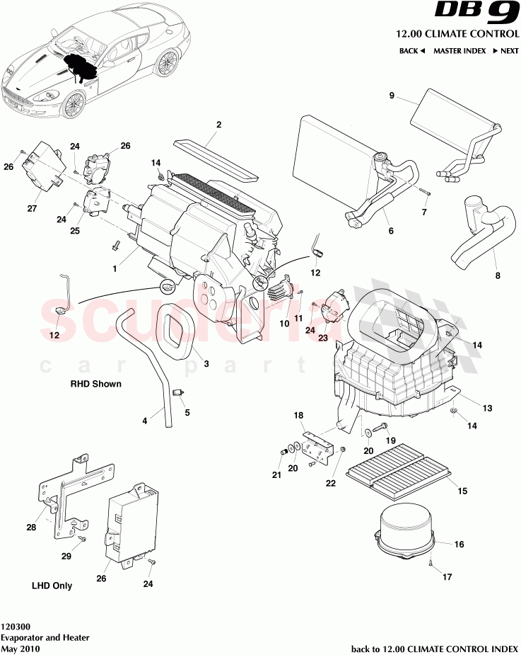 Evaporator and Heater of Aston Martin Aston Martin DB9 (2004-2012)