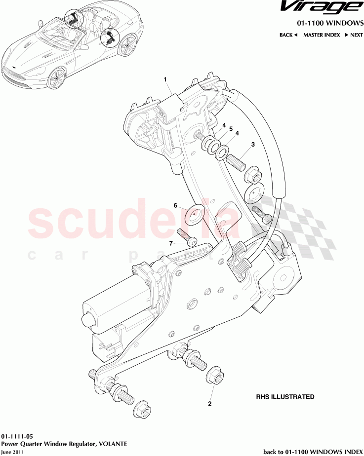 Power Quarter Window Regulator (Volante) of Aston Martin Aston Martin Virage