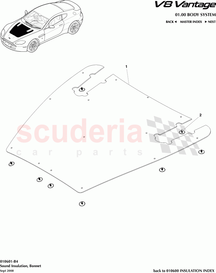 Sound Insulation, Bonnet of Aston Martin Aston Martin V8 Vantage