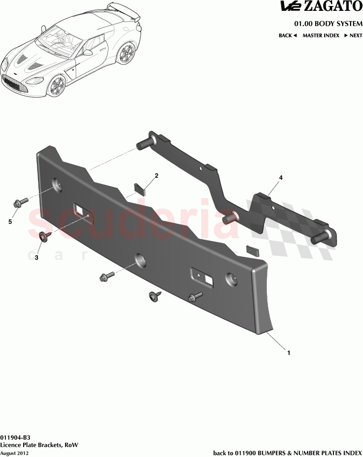 Licence Plate Brackets, RoW of Aston Martin Aston Martin V12 Zagato