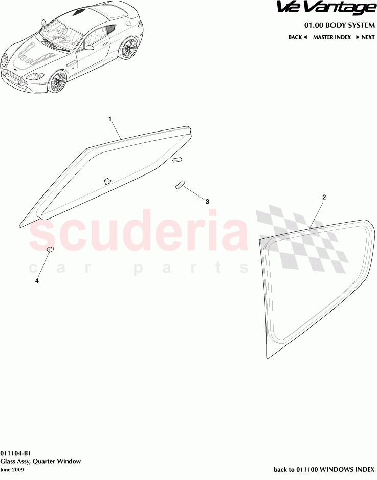 Glass Assembly Quarter Window of Aston Martin Aston Martin V12 Vantage