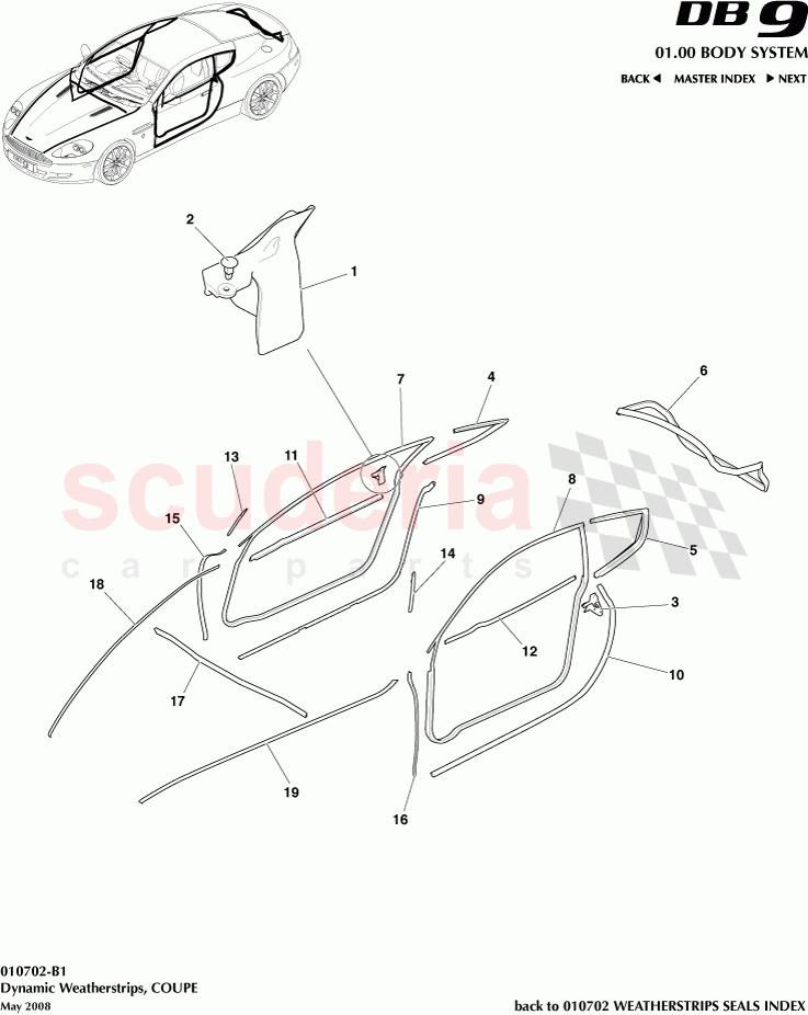 Dynamic Weatherstrips (Coupe) of Aston Martin Aston Martin DB9 (2004-2012)