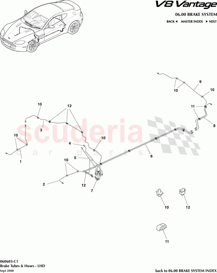 Brake Tubes and Hoses (LHD) of Aston Martin Aston Martin V8 Vantage