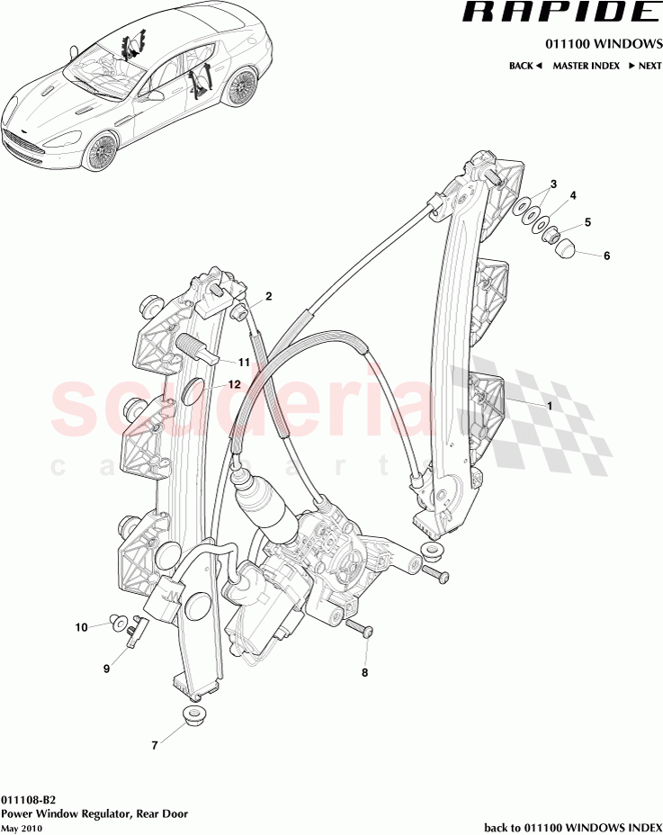 Power Window Regulator, Rear Door of Aston Martin Aston Martin Rapide