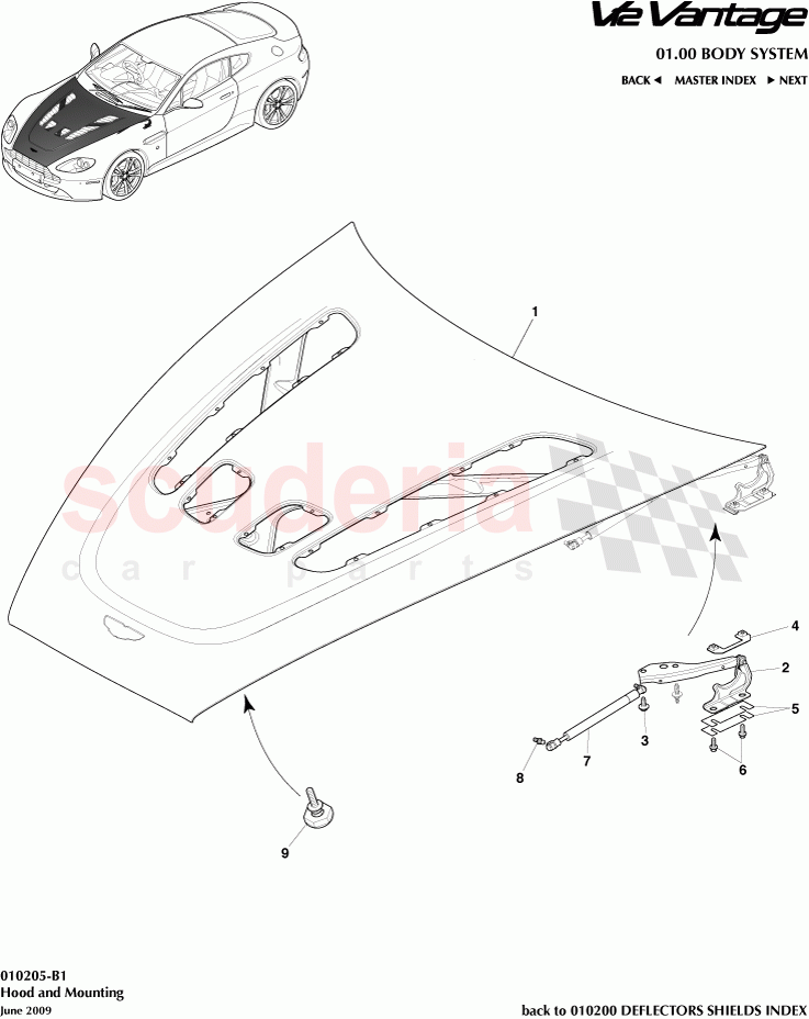 Hood and Mounting of Aston Martin Aston Martin V12 Vantage