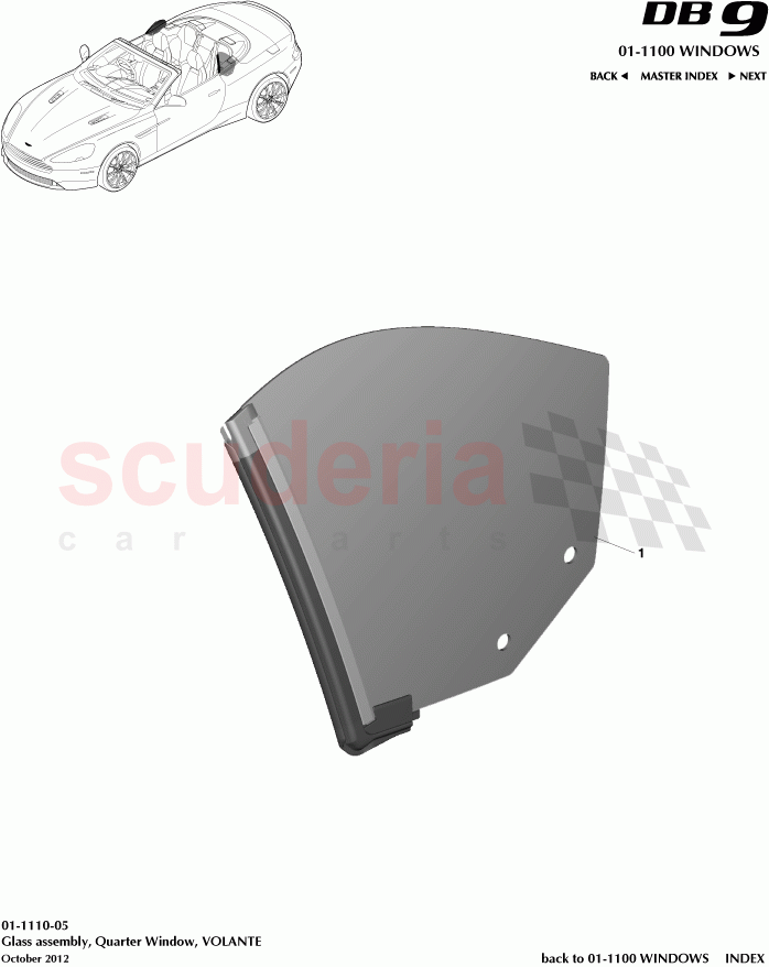 Glass assembly, Quarter Window, VOLANTE of Aston Martin Aston Martin DB9 (2013-2016)