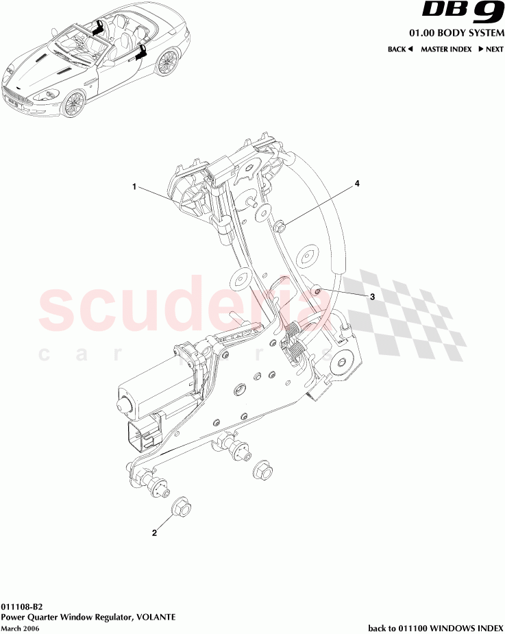 Power Quarter Window Regulator (Volante) of Aston Martin Aston Martin DB9 (2004-2012)