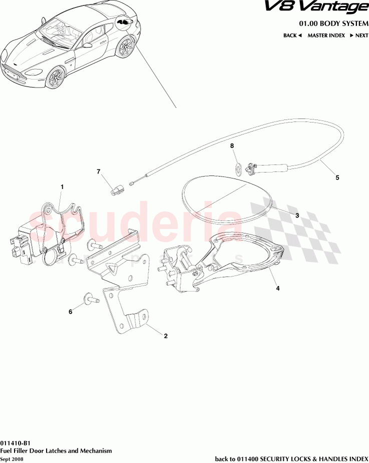 Fuel Filler Door Latches and Mechanism of Aston Martin Aston Martin V8 Vantage