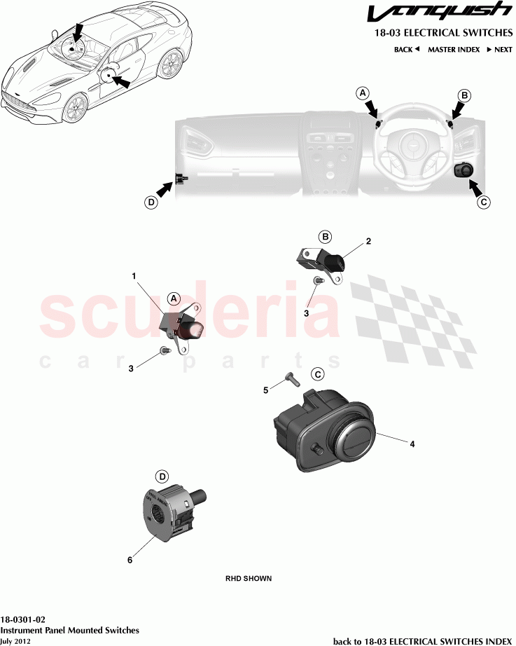 Instrumental Panel Mounted Switches of Aston Martin Aston Martin Vanquish (2012+)