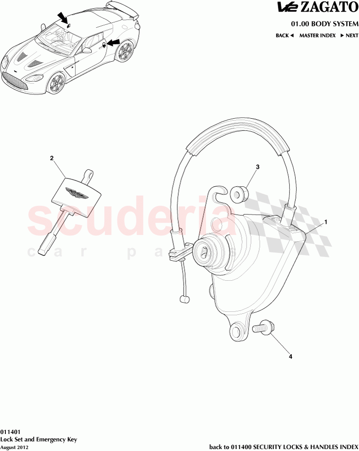 Lock Set and Emergency Key of Aston Martin Aston Martin V12 Zagato