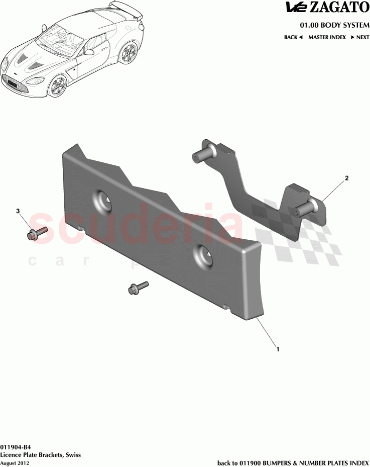 Licence Plate Brackets, Swiss of Aston Martin Aston Martin V12 Zagato