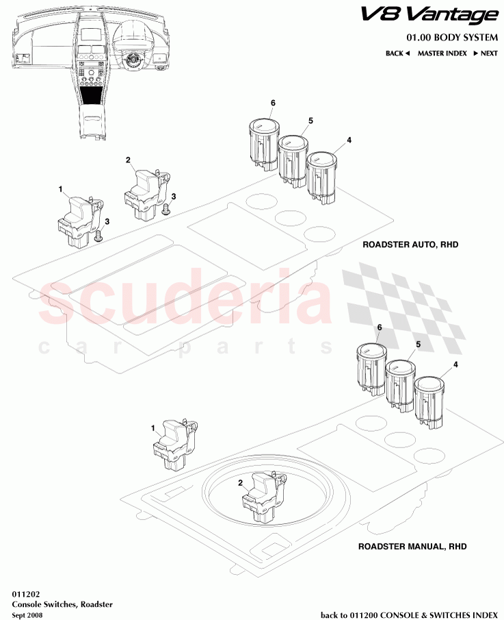 Console Switches (Roadster) of Aston Martin Aston Martin V8 Vantage