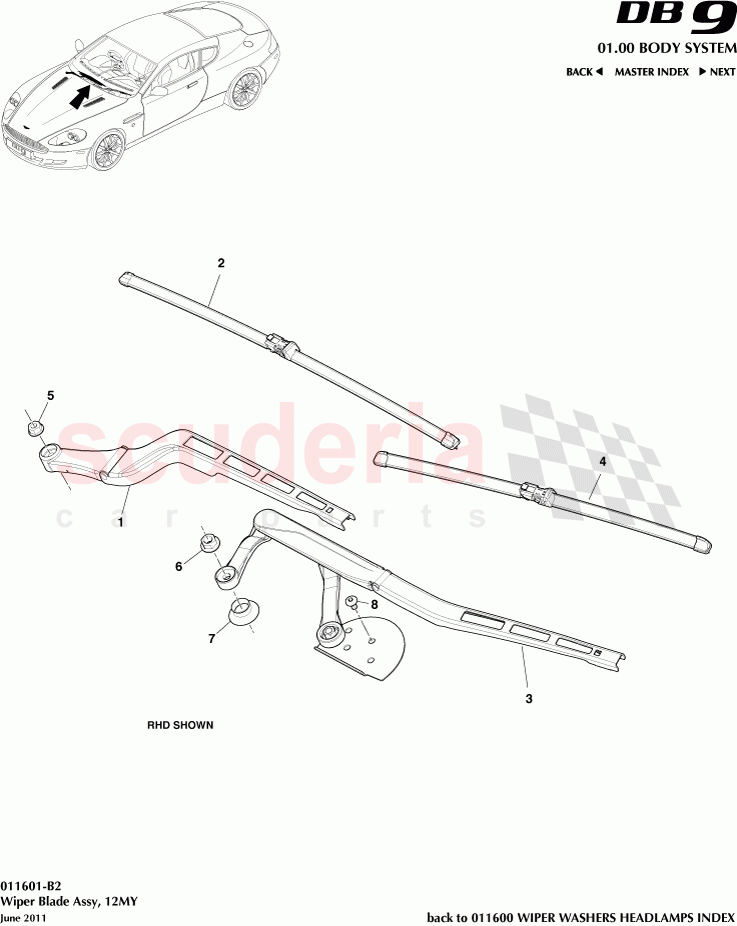 Wiper Blade Assembly (2012) of Aston Martin Aston Martin DB9 (2004-2012)