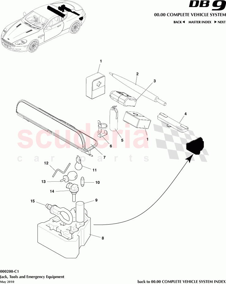 Jack, Tools and Emergency Equipment of Aston Martin Aston Martin DB9 (2004-2012)