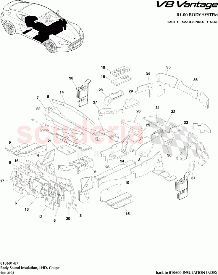 Body Sound Insulation (LHD) (Coupe) of Aston Martin Aston Martin V8 Vantage