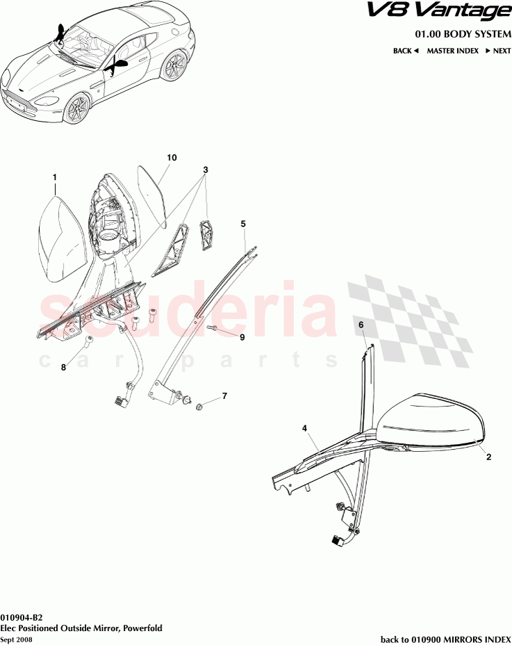 Elec Positioned Outside Mirror, Powerfold of Aston Martin Aston Martin V8 Vantage
