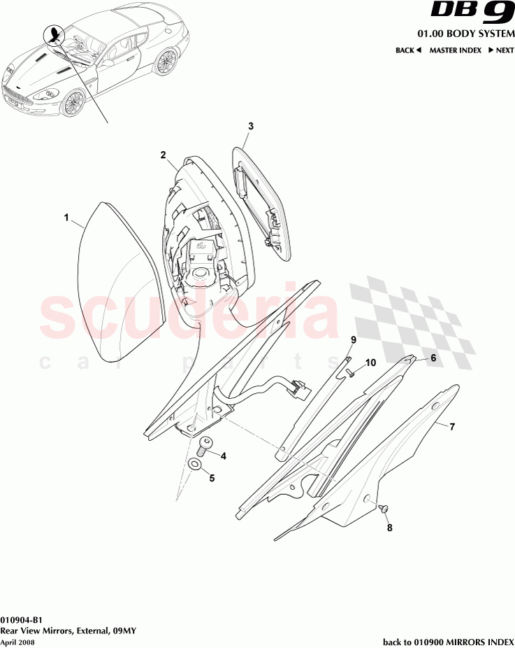 Rear View Mirrors, External (2009) of Aston Martin Aston Martin DB9 (2004-2012)