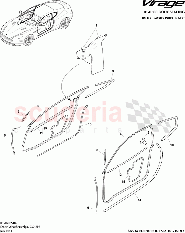 Door Weatherstrips (Coupe) of Aston Martin Aston Martin Virage