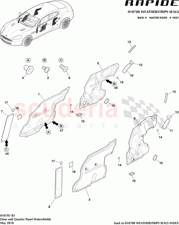 Door and Quarter Panel Watershields of Aston Martin Aston Martin Rapide