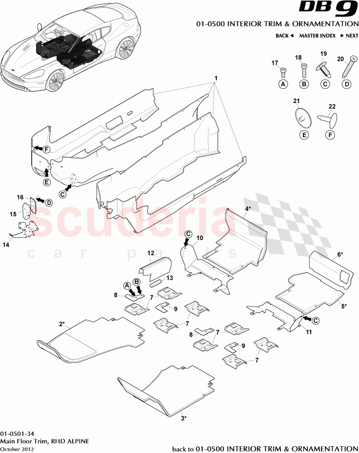 Main Floor Trim, RHD ALPINE of Aston Martin Aston Martin DB9 (2013-2016)