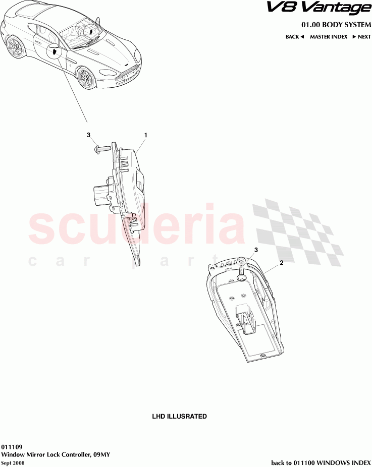 Window Mirror Lock Controller (2009) of Aston Martin Aston Martin V8 Vantage