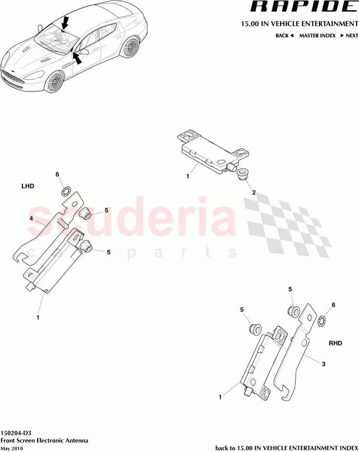 Front Screen Electronic Antenna of Aston Martin Aston Martin Rapide