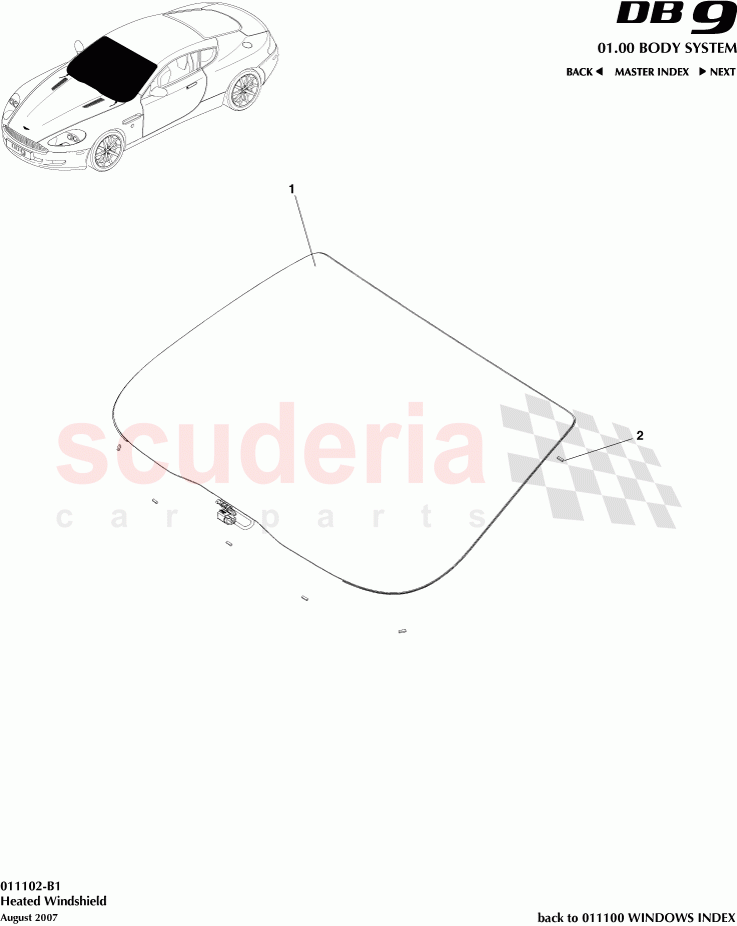 Heated Windshield of Aston Martin Aston Martin DB9 (2004-2012)