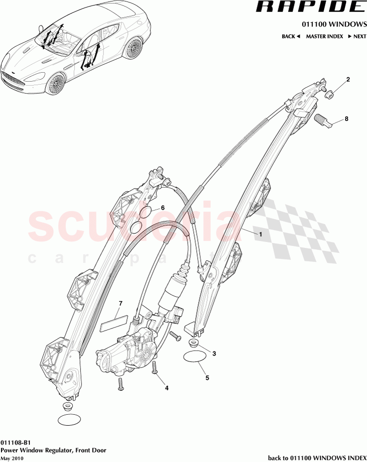 Power Window Regulator, Front Door of Aston Martin Aston Martin Rapide